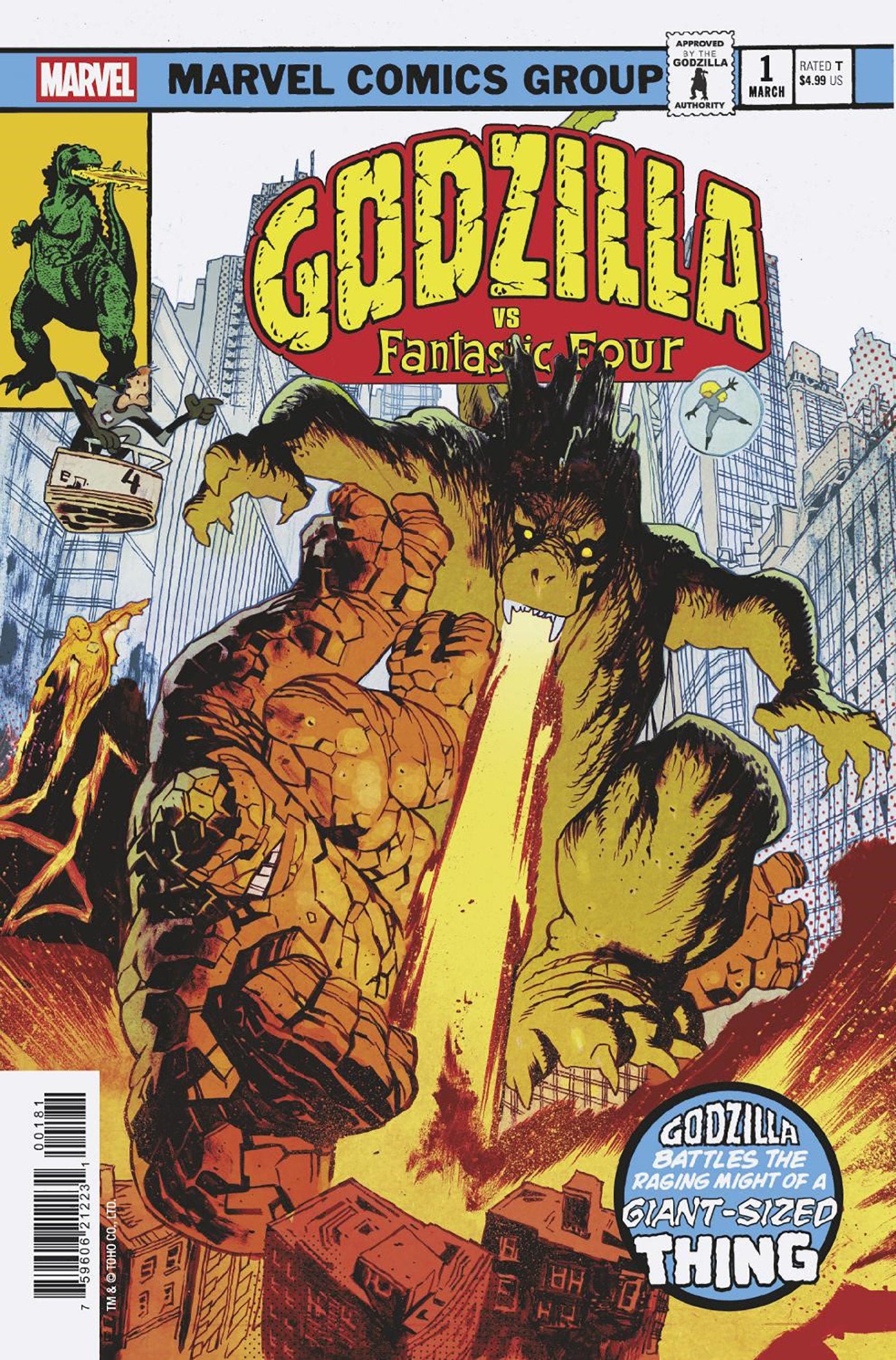 Godzilla vs Fantastic Four (2025) #1 James Harren Godzilla King Of The Monsters Homage Variant