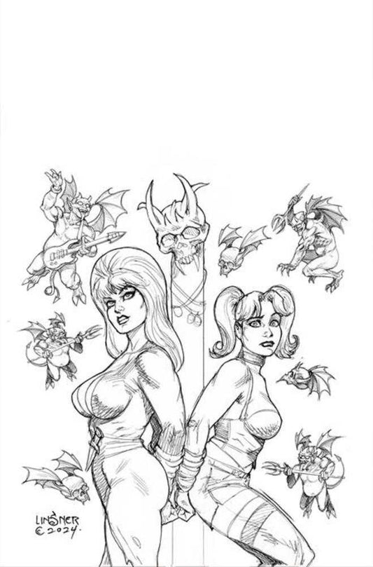 Harley Quinn X Elvira #2 Cover U Joseph Michael Linsner Line Art 1:10 Virgin FOC Bonus Variant